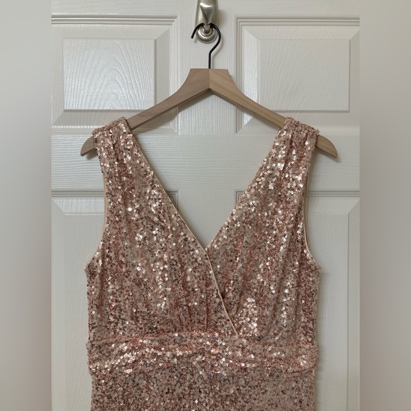 Badgley Mischka Rose Gold Sequins Floor Length Dress Gown 12 Pageant Prom Formal - Picture 3 of 13